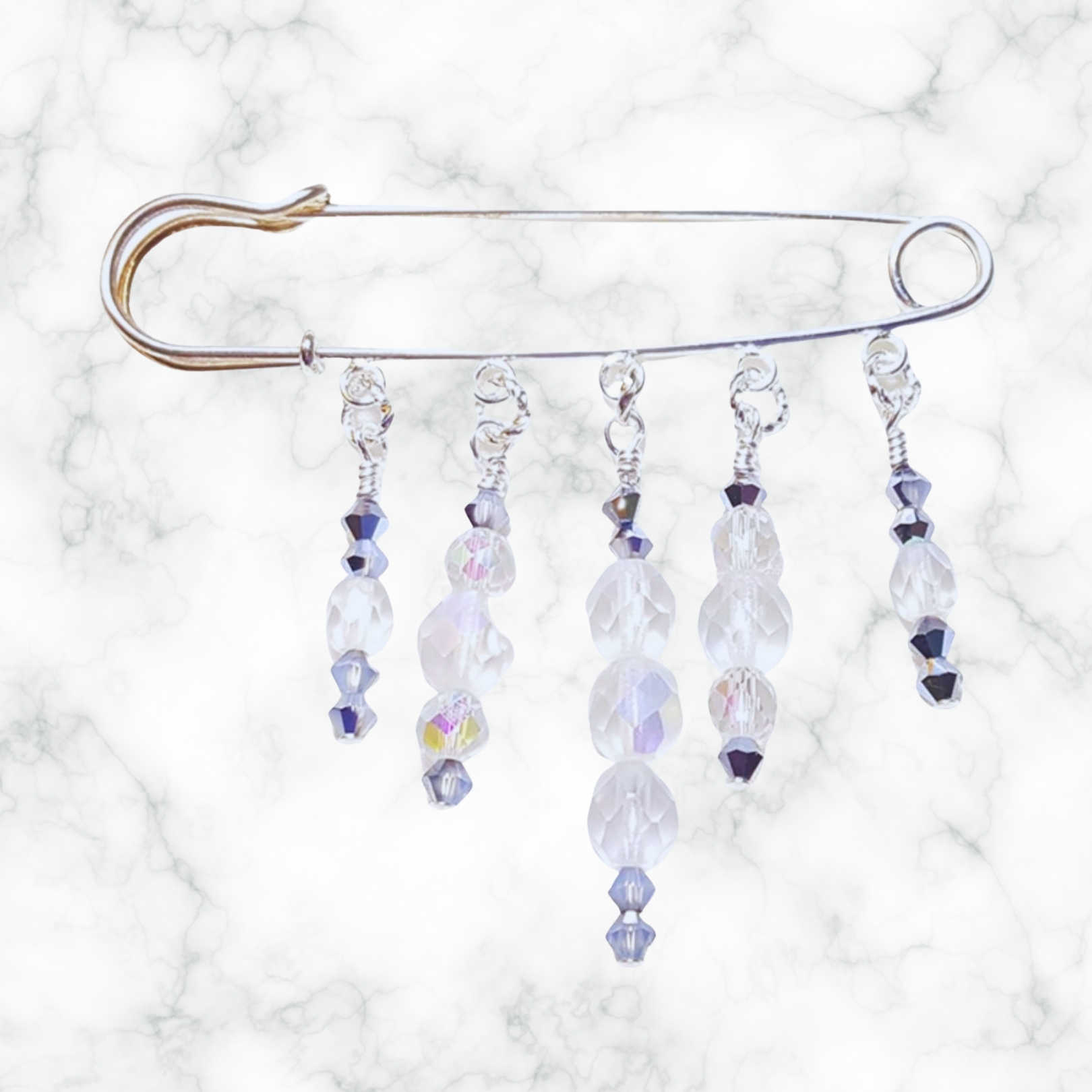 October Opal Birthstone Crystal Beaded Shawl Scarf Sweater Pin Brooch