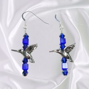 Hummingbird Dangle Earrings Sapphire Blue Crystals September Birthstone