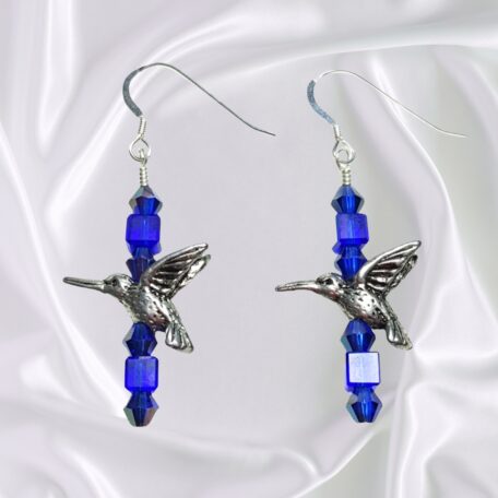 Hummingbird Dangle Earrings Sapphire Blue Crystals September Birthstone