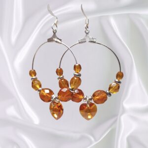 Golden Topaz Swarovski Heart Silver Hoop Earrings November Birthstone Jewelry