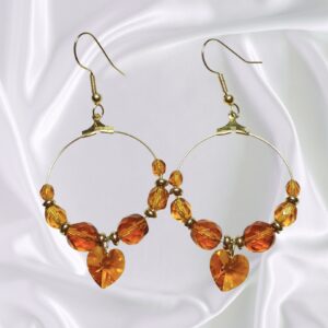 Golden Topaz Swarovski Heart Gold Hoop Earrings November Birthstone Jewelry