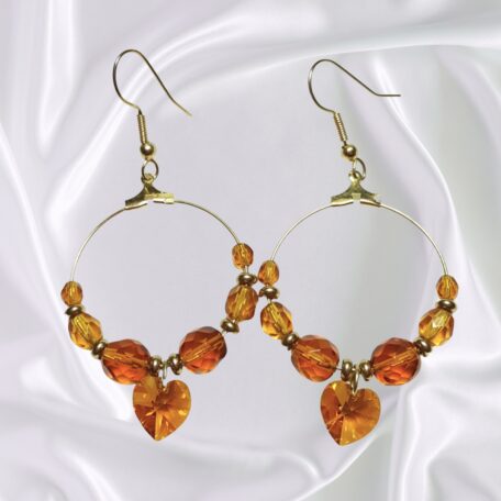 Golden Topaz Swarovski Heart Gold Hoop Earrings November Birthstone Jewelry