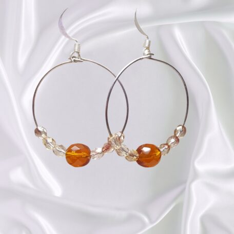 Golden Topaz Crystal Silver Hoop Earrings Crystal Accents November Birthstone