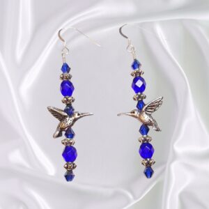 Hummingbird Dangle Earrings Sapphire Tanzanite Blue Crystals September Birthstone