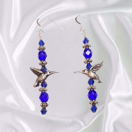 Hummingbird Dangle Earrings Sapphire Tanzanite Blue Crystals September Birthstone