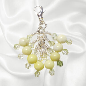 Yellow Green Serpentine Gemstone Beaded Purse Bag Charm Necklace Pendant