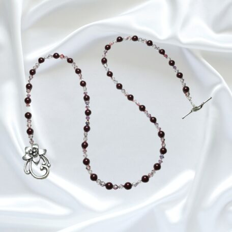 Burgundy Pearls and Crystals Single Strand Statement Necklace Earrings Set