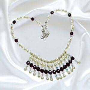 Cream Pearls Garnet Crystal Single Strand Statement Necklace Set Vintage Look
