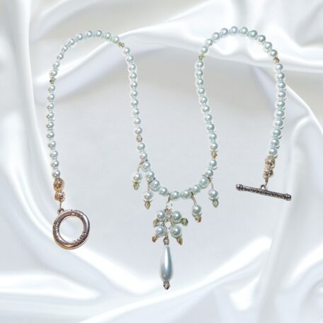 Light Blue Pearls Single Strand Statement Necklace Earrings Set