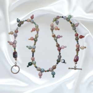 Natural Fancy Jasper Gemstone Single Strand Statement Necklace Earrings Set