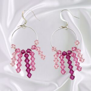 Shades of Pink and Fuchsia Crystal Hoop Earrings Cascading Crystal Design