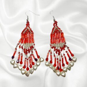 Ruby Red and Silver Southwestern Beaded Dangle Drop Chandelier Earrings