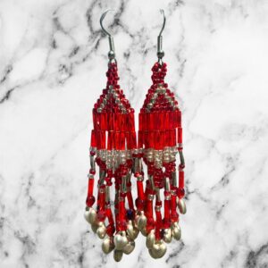 Fiery Spirit Red Fringe Dangle Earrings Southwestern Hearts