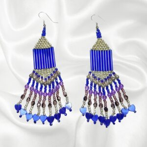 Blue Purple Silver Filigree Southwestern Beaded Dangle Drop Chandelier Earrings