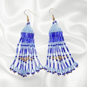 Blue and Gold Southwestern Beaded Dangle Drop Chandelier Earrings