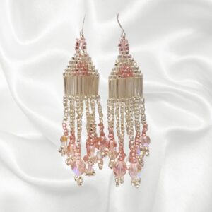 Rose Pink Aurora Borealis Southwestern Beaded Dangle Drop Chandelier Earrings