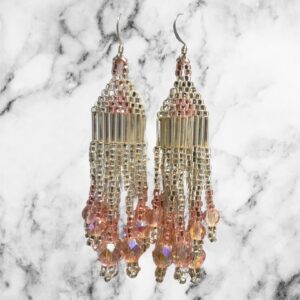 Blush Radiance Pink AB Crystal Beaded Fringe Earrings Southwestern