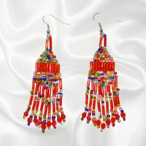 Ruby Red Multi Color Southwestern Beaded Dangle Drop Chandelier Earrings