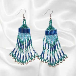 Teal Blue Southwestern Beaded Dangle Drop Chandelier Earrings