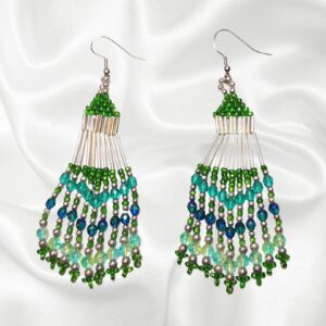 Green Blue Teal Southwestern Beaded Dangle Drop Chandelier Earrings