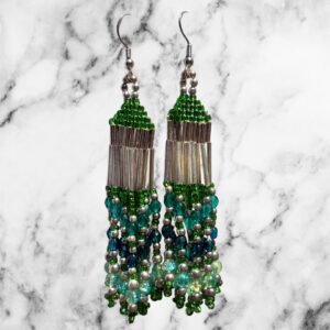 Emerald Waters Green Silver Boho Fringe Earrings Southwestern
