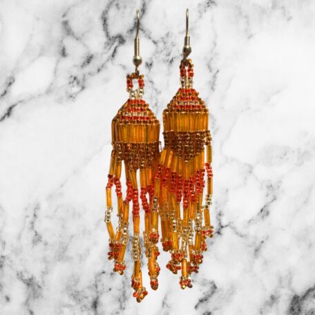 Autumn Glow Pumpkin Orange Gold Boho Beaded Earrings Southwestern