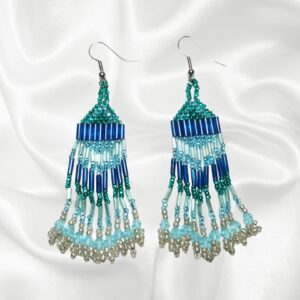 Teal Blue Green Silver Southwestern Beaded Dangle Drop Earrings