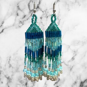 Sea to Sky Teal Blue Silver Beaded Fringe Earrings Southwestern