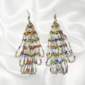 Sterling Silver Multi Color Southwestern Beaded Dangle Drop Chandelier Earrings