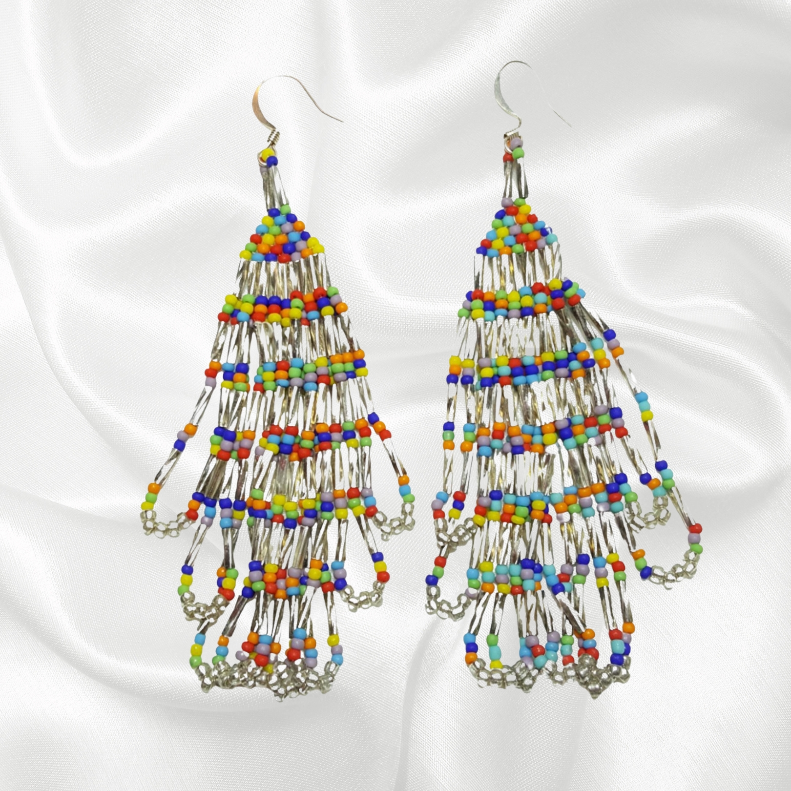 Sterling Silver Multi Color Southwestern Beaded Dangle Drop Chandelier Earrings