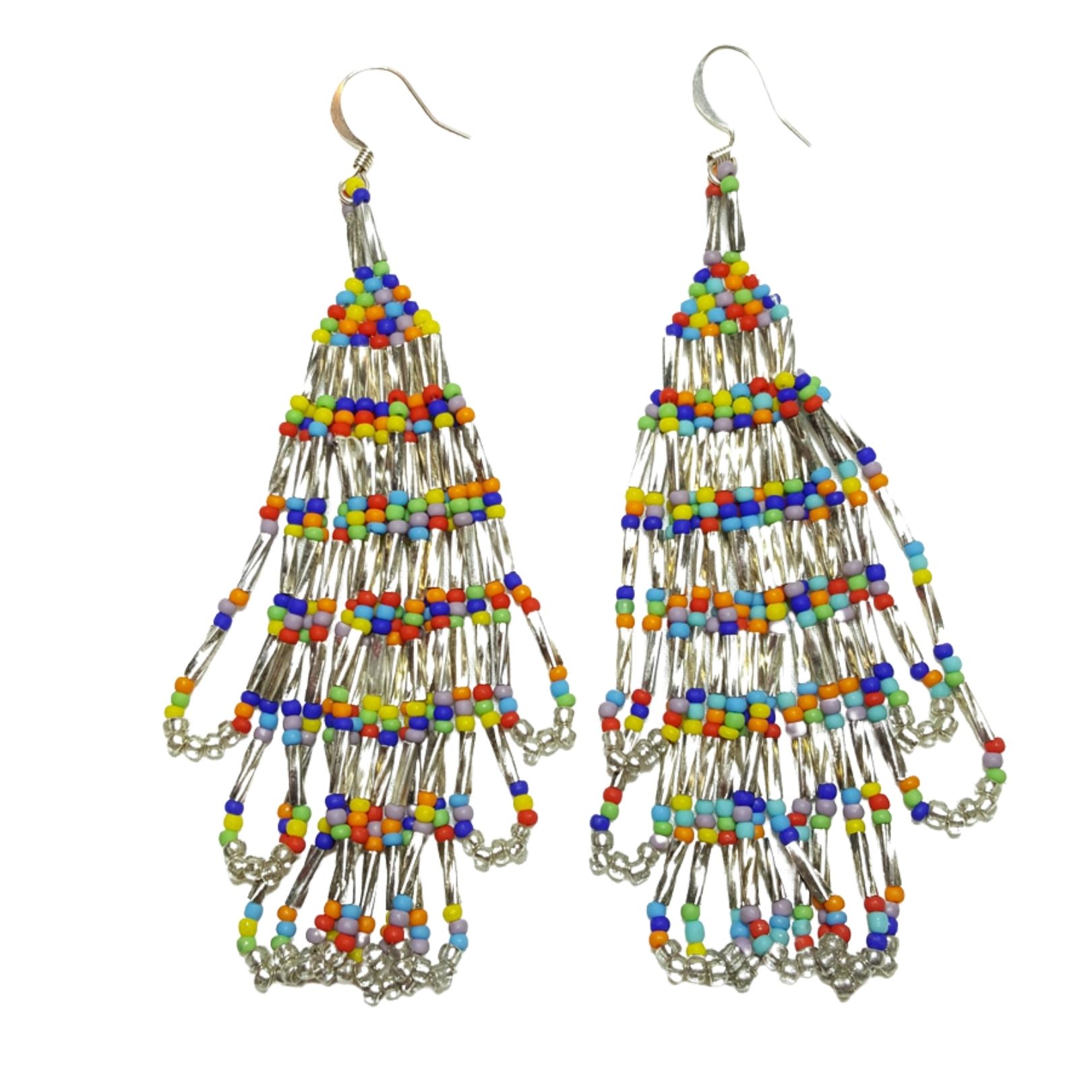 Sterling Silver Multi Color Southwestern Beaded Dangle Drop Chandelier Earrings