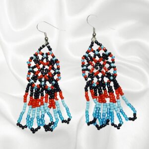 Red Black Turquoise Blue Southwestern Beaded Dangle Drop Chandelier Earrings