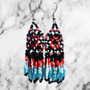 Spirit Web Red Turquoise Black Infinity Earrings Southwestern Beaded