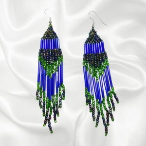 Blue Green Southwestern Beaded Dangle Drop Chandelier Earrings