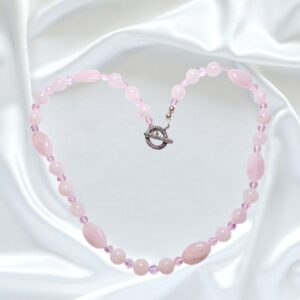 Genuine Natural Rose Quartz Gemstone Pink Crystals Single Strand Statement Necklace