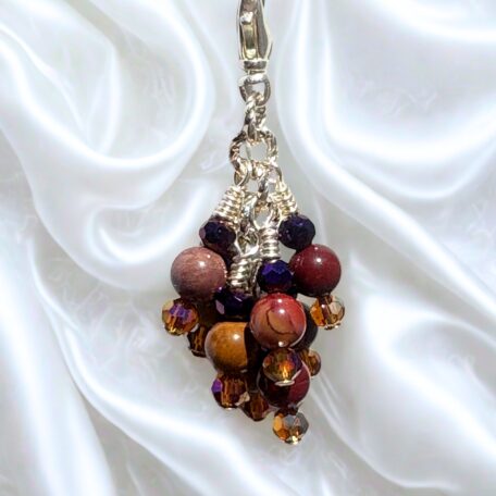 Autumn Jewel Mookaite Jasper Luxe Purse Charm Zipper Pull Necklace Pendant