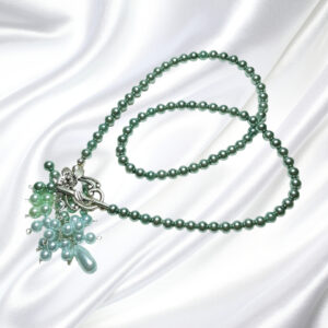 Teal Green Pearls Single Strand Necklace Wedding Bridal Set Matching Bracelets