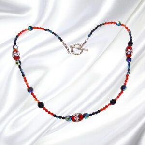 Red and Black Lampwork Crystals Single Strand Statement Necklace Bracelet Set