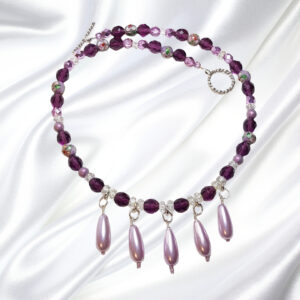 Amethyst Purple Crystals Cloisonne Pearls Single Strand Statement Choker Necklace Set
