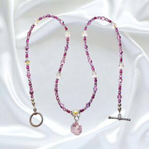 Pink and Fuchsia Crystals Single Strand Statement Necklace Bracelet Earrings Set