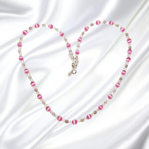 Rose Pink Cats Eye Czech Floral Lampwork Single Strand Statement Necklace Set