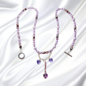 Lavender Freshwater Pearls Crystals Hearts Single Strand Statement Necklace Bracelet Set