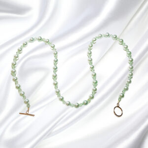 Mint Green Pearls Chrysolite Crystals Single Strand Statement Necklace Bracelet Earrings Set 14K