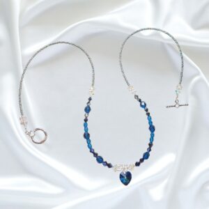 Blue Zircon Crystals Single Strand Statement Necklace Earrings Set