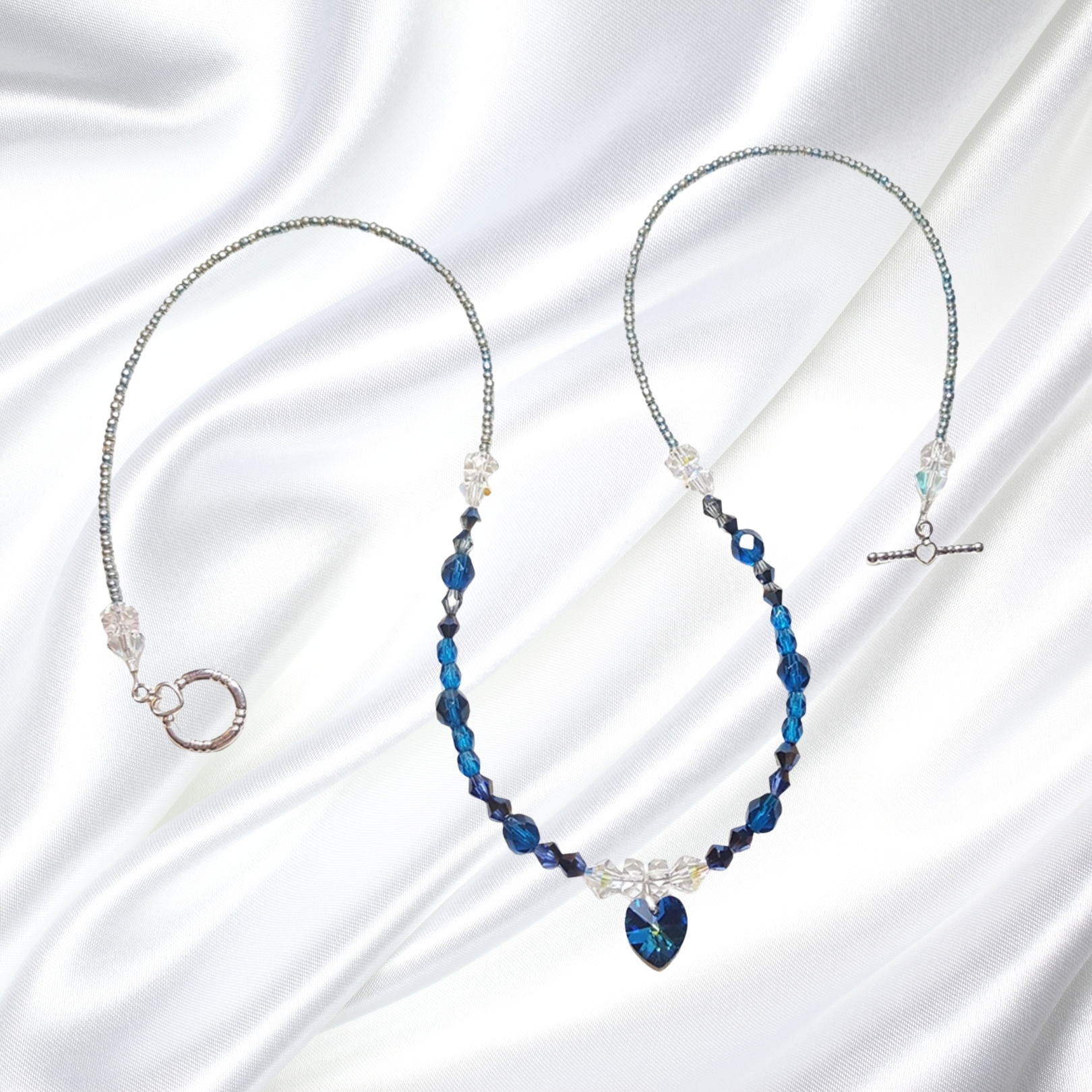 Blue Zircon Crystals Single Strand Statement Necklace Earrings Set