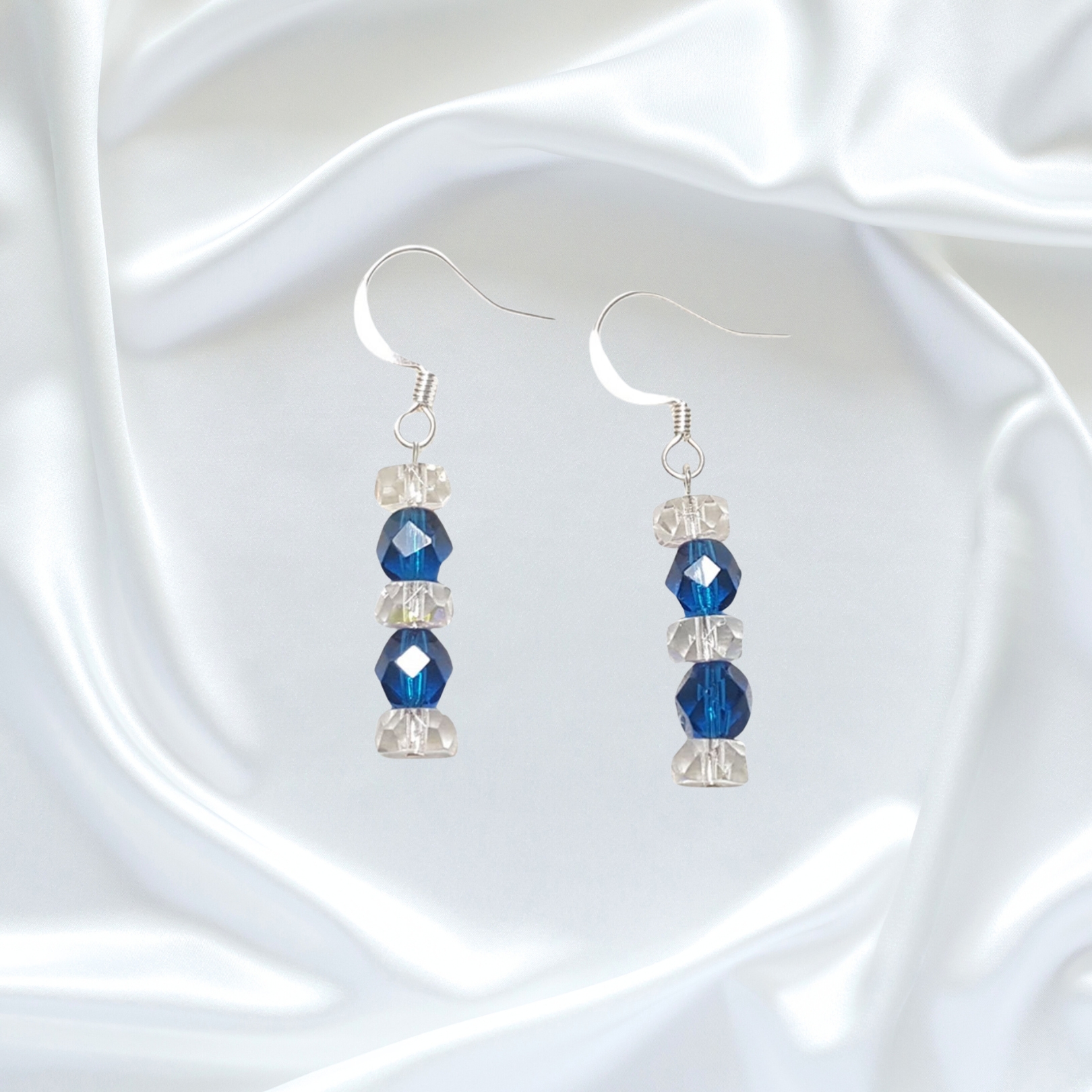 Blue Zircon Crystals Single Strand Statement Necklace Earrings Set