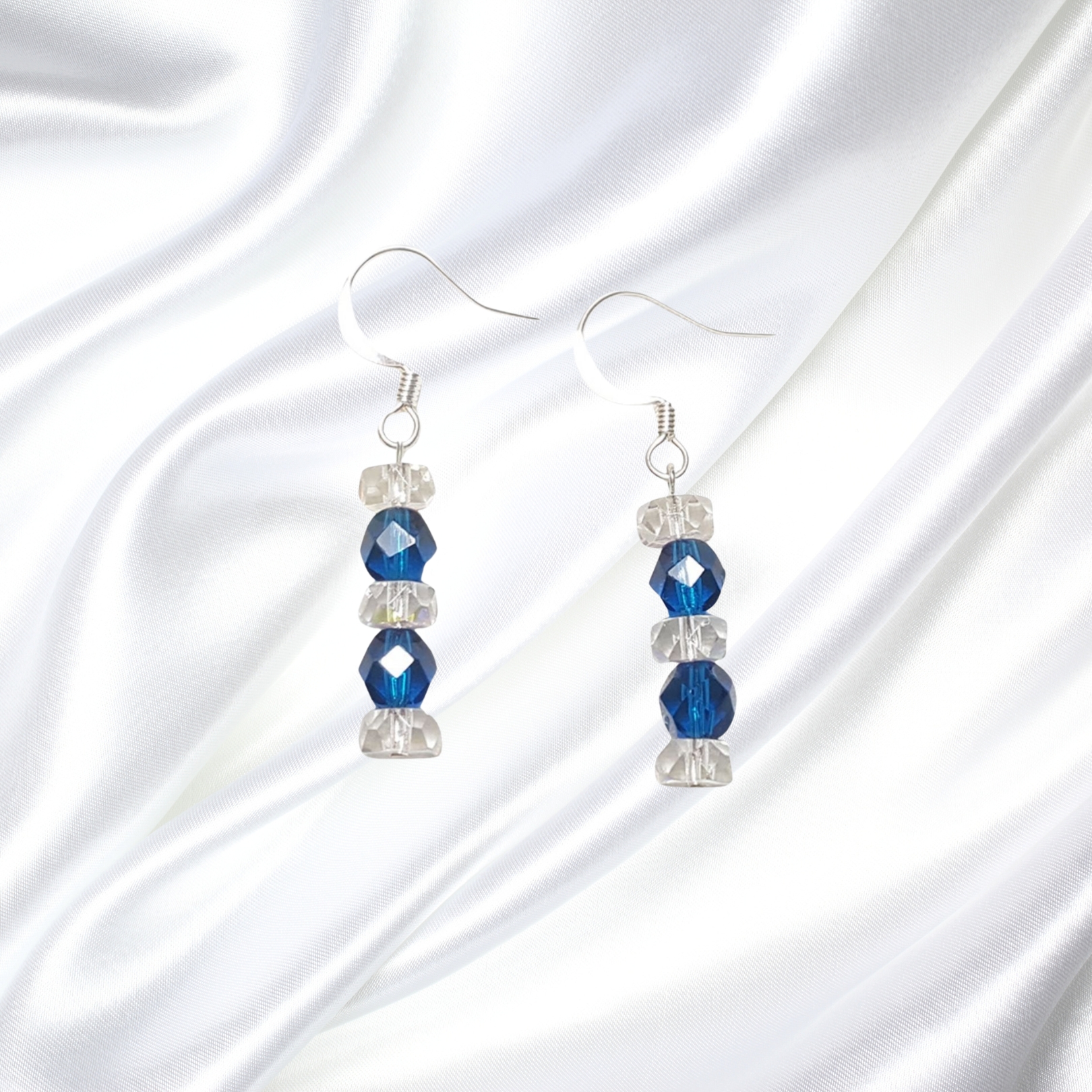 Blue Zircon Crystals Single Strand Statement Necklace Earrings Set