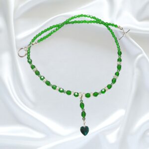 Emerald Green Crystals Single Strand Statement Necklace Bracelet Earrings Set