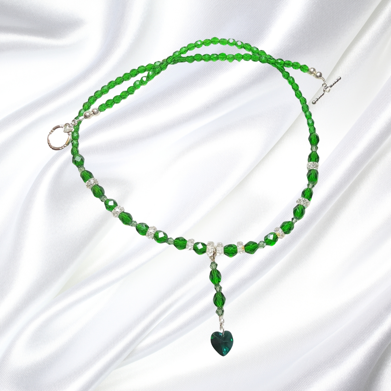 Emerald Green Crystals Single Strand Statement Necklace Bracelet Earrings Set