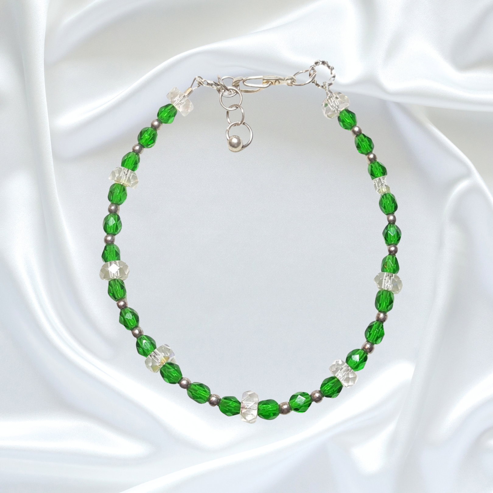 Emerald Green Crystals Single Strand Statement Necklace Bracelet Earrings Set